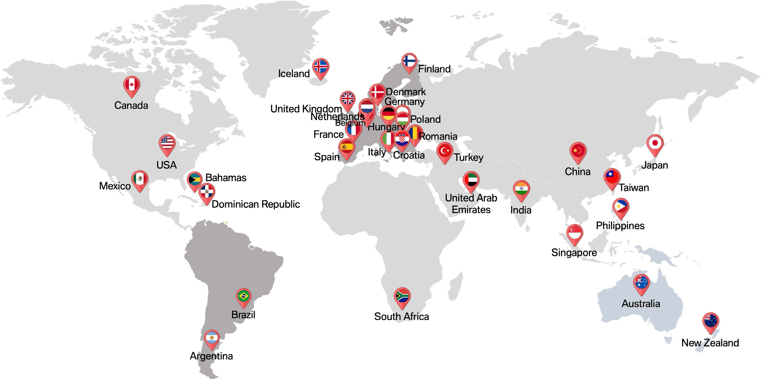 Map of countries where we operate